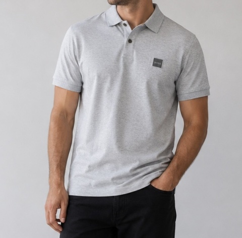 BOSS Hugo Boss męska koszulka polo szara - widok na osobie